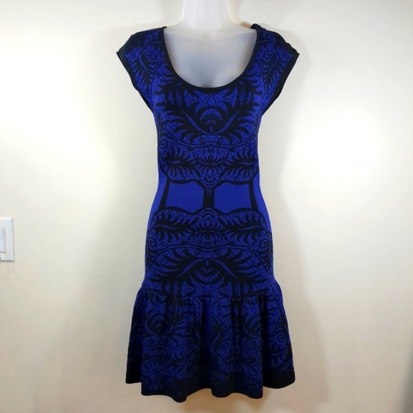 Nicole Miller Artelier graphic above knee dress ,blueish purple/ black, size P - Picture 1 of 10